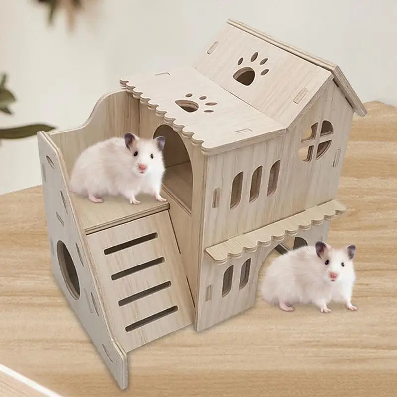 Wooden Hamster Hideout Maze House - Double-Decker Castle