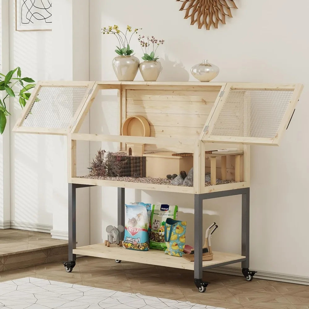 Large Wooden Hamster Cage with Storage Shelf