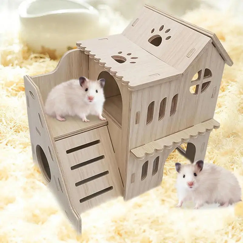 Wooden Hamster Hideout Maze House - Double-Decker Castle