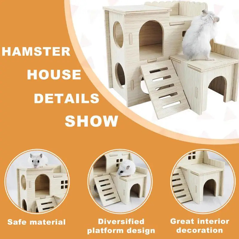 Wooden Hamster Hideout House with Lookout Hole