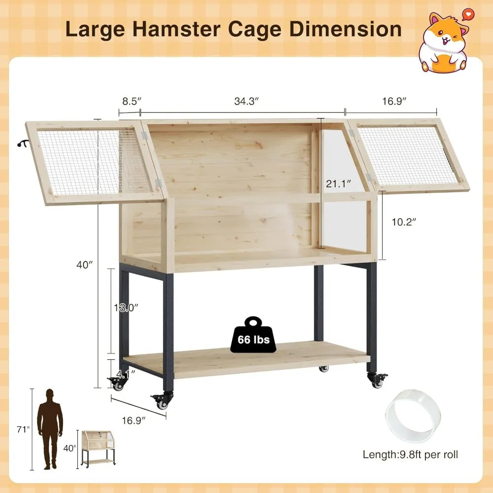 Large Wooden Hamster Cage with Storage Shelf