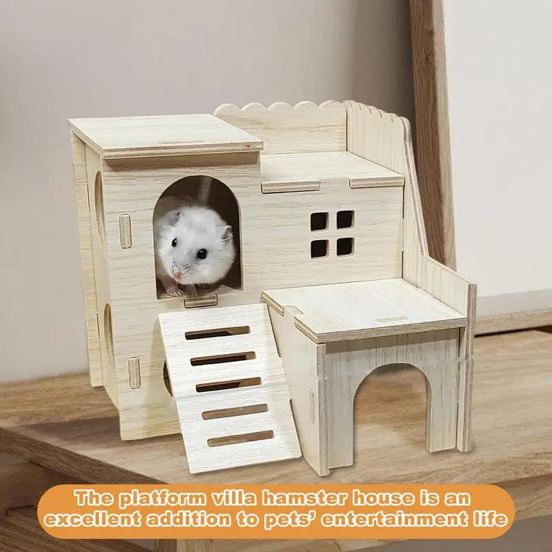 Wooden Hamster Hideout House with Lookout Hole