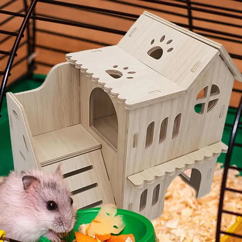 Wooden Hamster Hideout Maze House - Double-Decker Castle