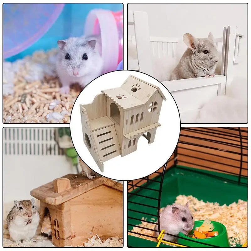 Wooden Hamster Hideout Maze House - Double-Decker Castle