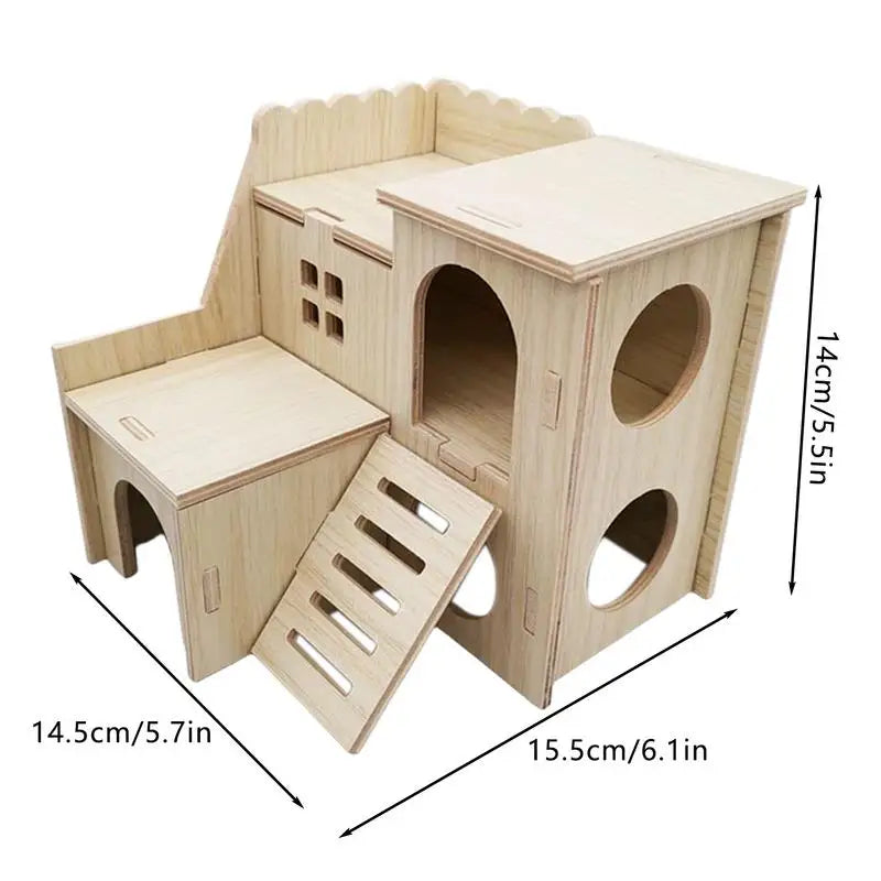 Wooden Hamster Hideout House with Lookout Hole